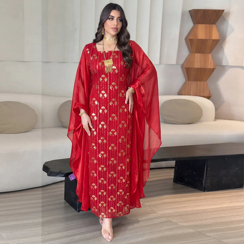 Fashion Dubai Women Sequins Embroidery Caftan Long Dress | SAMAG