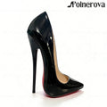 16cm Brown Patent PU Leather Pumps Sexy Style Sliop on Round Toe High Heels Ultimate Lacquered Heel Pumps Women's Daily Footwear
