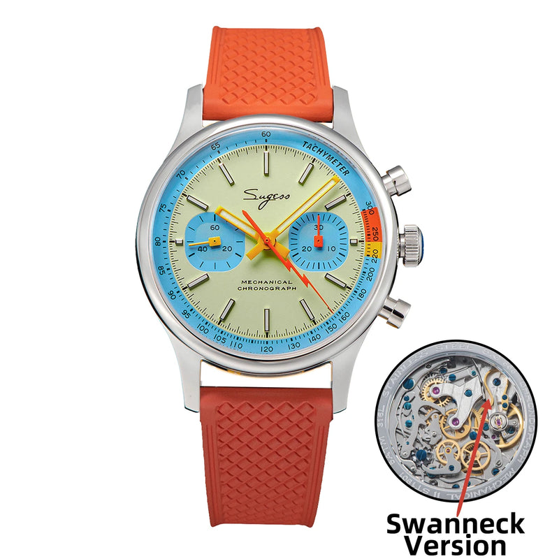 Sugess Pilot Watch with Seagull Movement Swanneck Wristwatch Mechanical Chronograph Sappire Crystal Military Limited Racing 1963