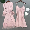 White Sleep Set Pajamas Lady Lace Satin Pyjamas Kimono | SAMAG