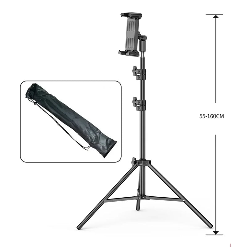 Adjustable Tripod Tablet Floor Stand 360° Rotating Holder, 24”-65” Height for 4-14” Tablets, Foldable & Portable Universal Mount