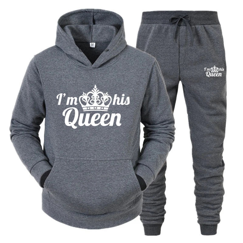 Lover Tracksuit Hoodies Printing QUEEN KING Couple Sweatshirt Plus Size Hooded Clothes Women Two Piece Set - View 26 | SAMAG