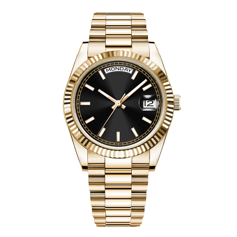 CORGEUT NH36 Mechanical Men's Watch Date of the Week Show President Chain Strap Steel Case Watch Threaded Arc Bezel Waterp