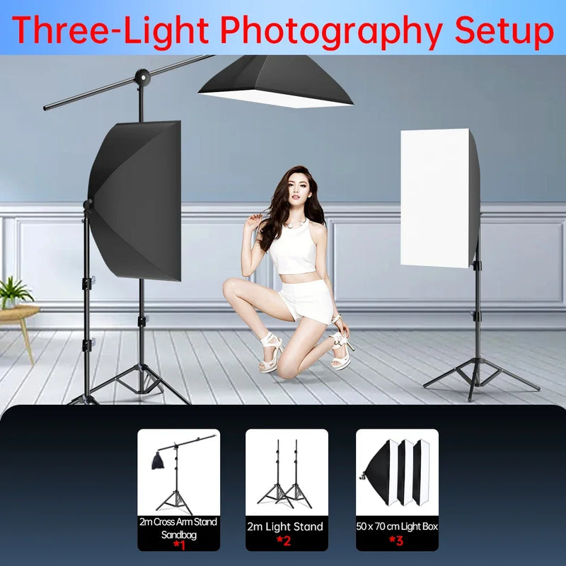 50x70cm Softbox 45W/70W Bulb Photography Studio Photo Lighting Kit Continuous Light System For Camera With  Remote Control