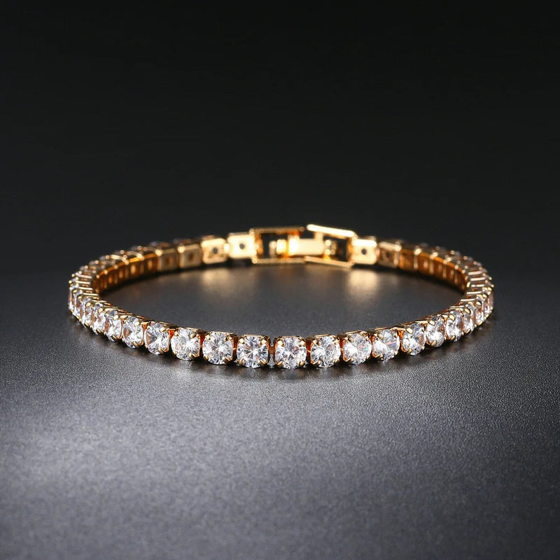New Exquisite Tennis Bracelet 925 Sterling Silver Hip Hop Trend Gold Color 4MM Women's and Men's Bracelet Crystal Jewelry Gift