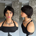 Straight Short Pixie Cut Wigs With Bangs For Women Ombre Brown Red Brazilian Human Hair Wigs Full Machine Made Wigs