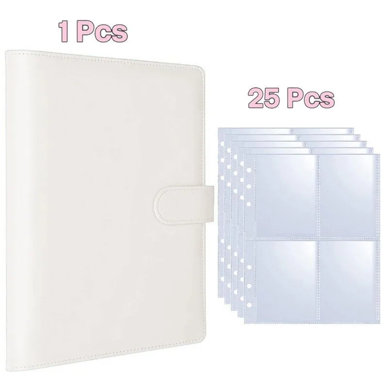 A5 Notebook Photocard Binder with 4 Pockets Sleeves, 6 Ring  PU Leather Binder Loose Leaf Personal Organizer Photo Binder Book