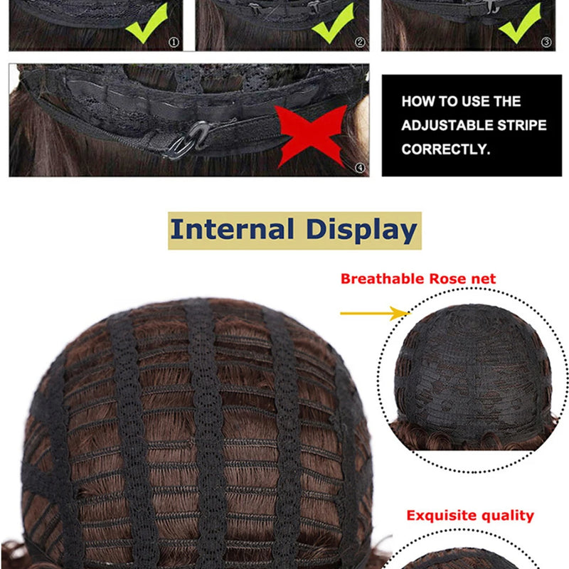 Brown Short Straight Synthetic Wig Middle Part Fluffy Anime Game Cosplay Heat Resistant Wig for Daily Party
