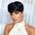 6inch balck color short curly human hair wig machine made 150% density for women pixie cut human hair wig