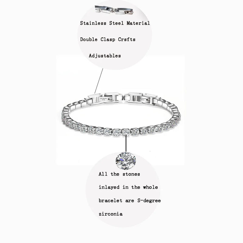 Modyle 316L Stainless Steel Sparkly Cubic Zircon Tennis Link Bracelets For Men and Women Gifts