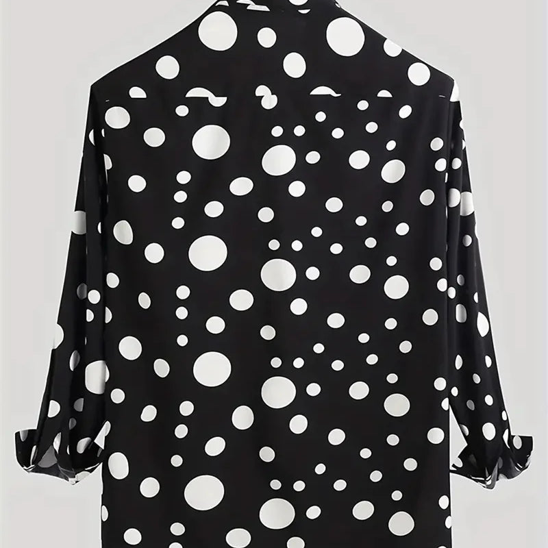 Men's Long Sleeves Shirt Tops Polka Dot Lapel Clothing | SAMAG