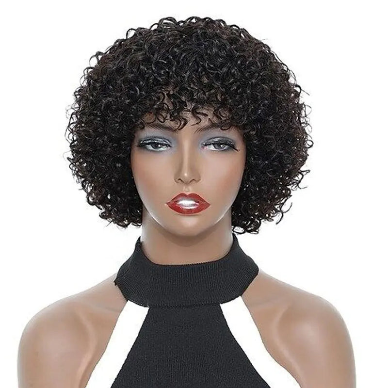 Sale Short Pixie Curly Bob Wig with Bangs Brazilian Human Hair Bouncy Curl Wig for Women Machine Made Wig Curly HumanHair Wigs