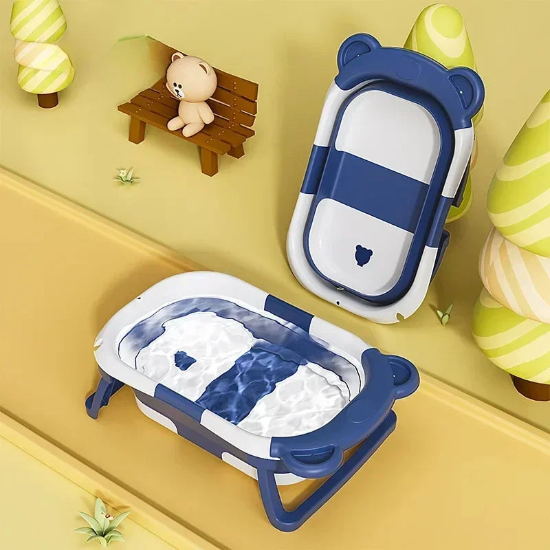 Foldable Baby Bath Tub Smart Temperature Display Newborn Tub Bear Shape Portable Shower Basin Infant Safe Bath Goods