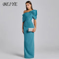 BEIYE Simple Blue Off The Shoulder Sheath Evening Dress | SAMAG