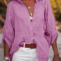 Women's Loose Fit Solid Color Long Sleeve Buttoned Blouse - View 6 | SAMAG