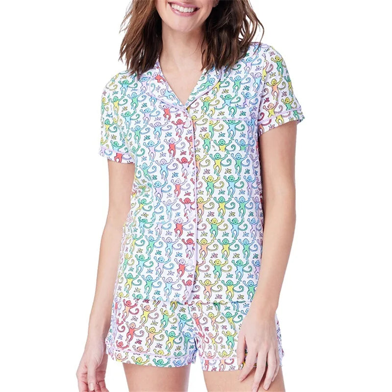 Monkey Print Short Sleeved Spring/summer New Pajama Set Two Piece Set of Women's Pajamas Fashionable and Elegant Style
