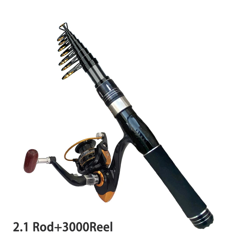 1.5/1.8/2.1/2.4M Fishing Rod Reel Set Ultra Light Carbon Fiber Rod and 5.2:1 Gear Ratio Reel Travel Sea Freshwater Fishing Set