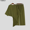 INCERUN Men's Sets Solid Color Loose Long Sleeve Irregular T Shirt Pants Two Piece Streetwear Casual - View 6 | SAMAG