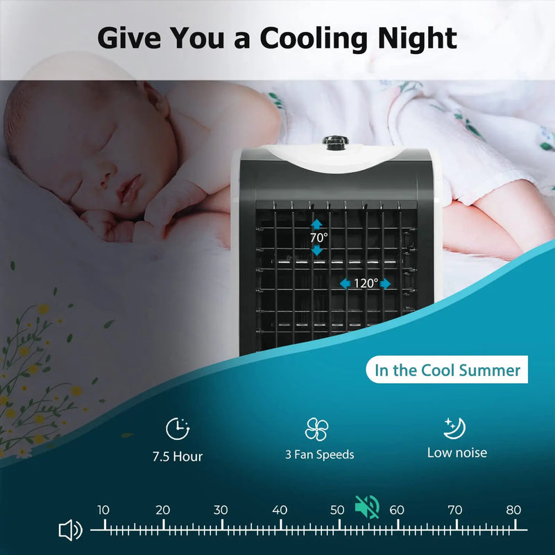 Windowless Swamp Cooler Fan Humidifier 3 Modes 3 Speeds 2 Ice Boxes 7.5h Timer Quiet Portable Bedroom Living Room Office Custom