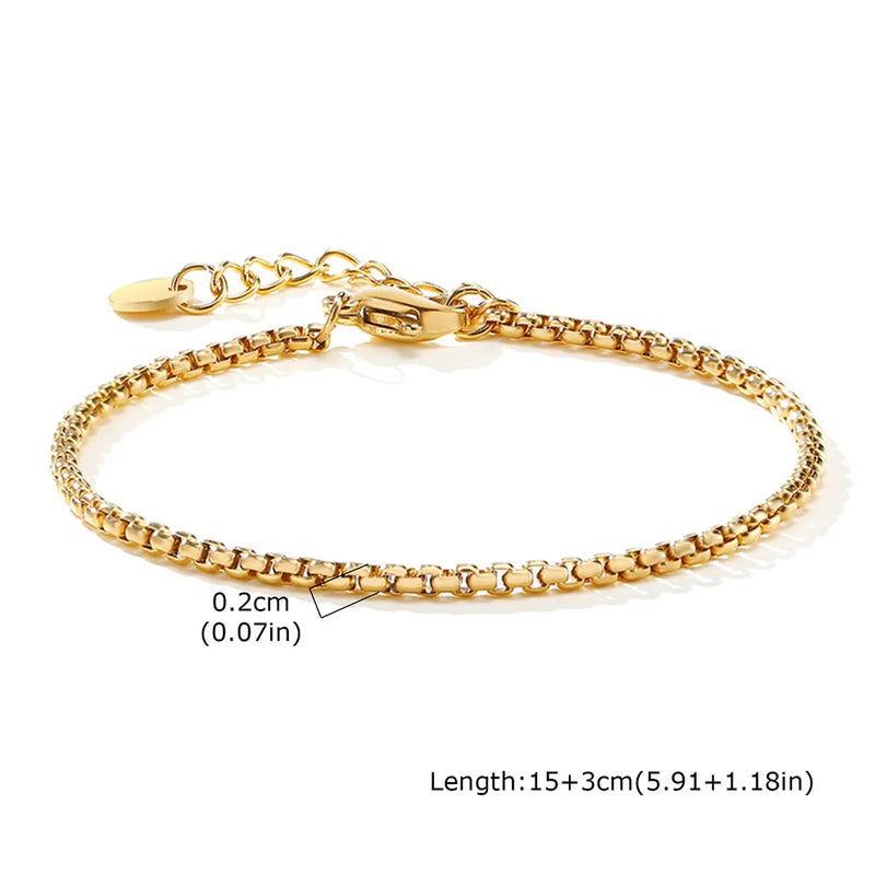 Goxygen Dainty Silver Color Stackable Bracelet Stainless Steel Beads Thin Chain for Women Men Jewelry Sets Gifts