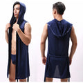 Men Hooded Bathrobes Summer Sleeveless Homewear Silk Pajamas Bathrobe Mens Robes Sleepwear Kimono Dressing Gown with Hood