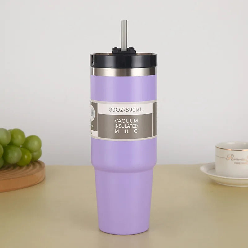30oz Stainless Steel Thermos Mug With Straw Car Insulated Flask Water Tumbler for Outdoor Keeps Cold and Heat Thermal Mug
