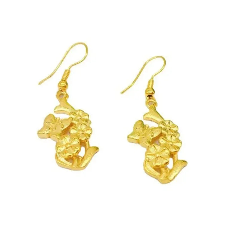 NovaGlod  24K real gold summer tassel earrings for women's fashion 9999 real gold earrings flower gold jewelry accessories