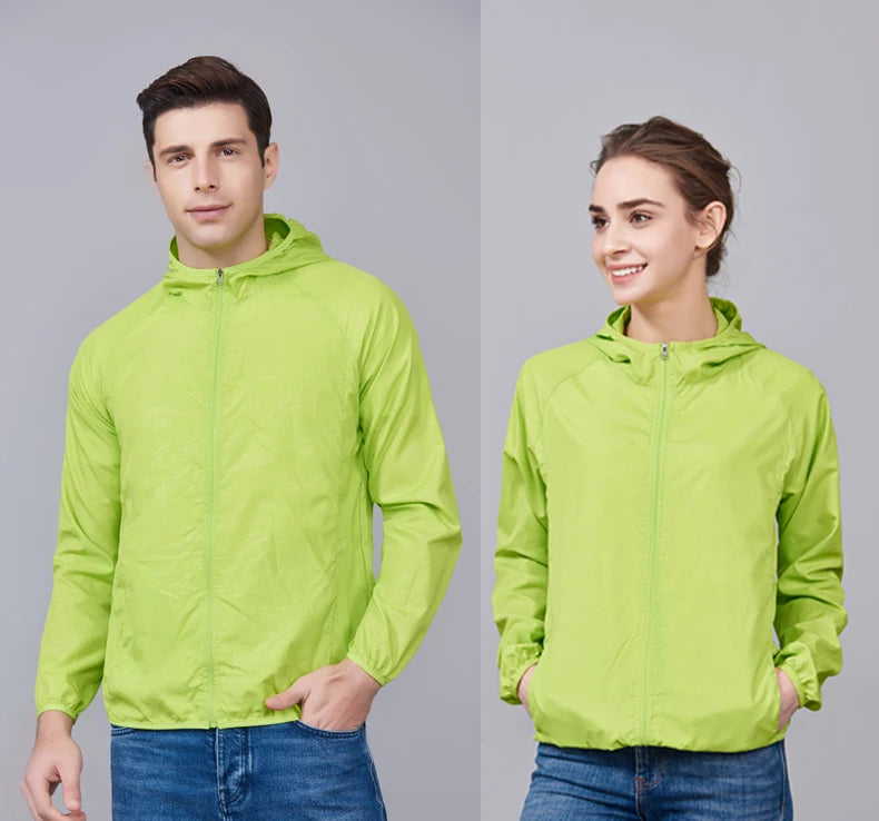 JNLN Men Women Hiking Jackets Waterproof Sun Protective Windbreaker Unisex Camping Climbing Outdoor Rain Coat Portable Clothes