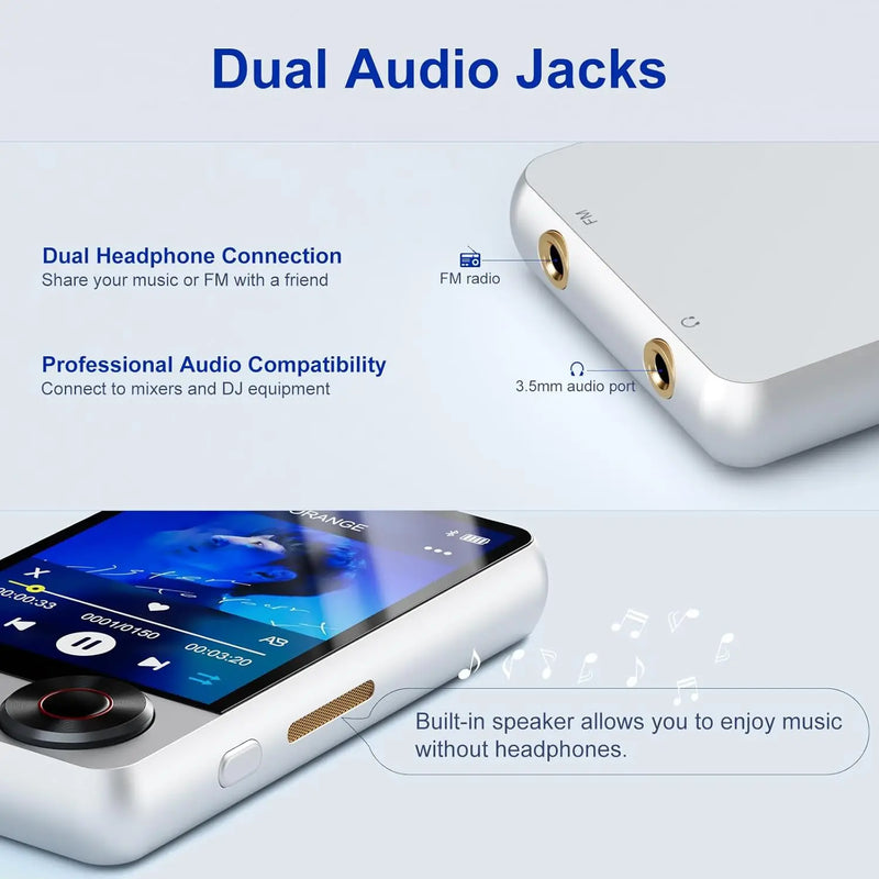 128GB MP3 Player with Boosted Bluetooth 5.3, Music Player Features HD Speaker, 2.4" Touchscreen, Expandable SD Card Slot, Dual