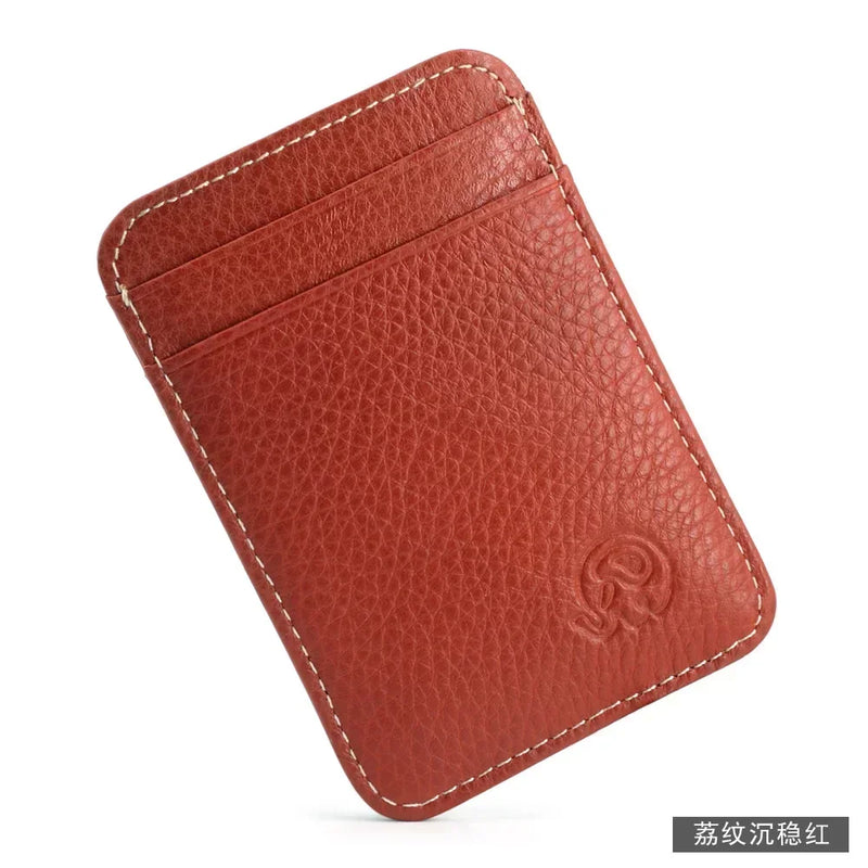 Fashion 100% Genuine Leather Thin Bank Credit Card Case Mini Card Wallet Men Bus Card Holder Cash Change Pack Business ID Pocket