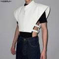Men Vests Solid Color Stand Collar Sleeveless Zipper Irregular Waistcoats For Man INCERUN Loose Hollow Out 2026 Streetwear Tops