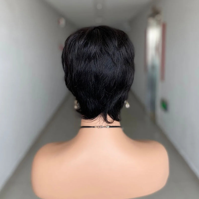 Short Pixie Cut Wig Human Hair Ready to Wear Brazilian Human Hair Wigs for Women Black Color Full Machine Short Straight Wigs
