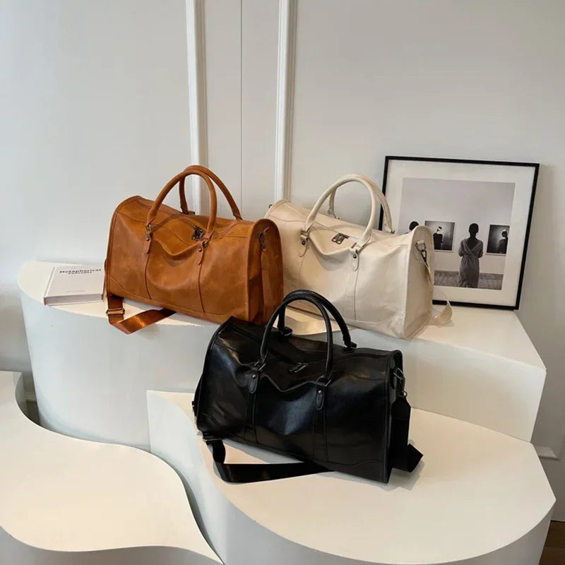 NamcheBarwa Large Travel Bag Pu Leather Golf Boston Bag Shoulder Handbag Leisure Sports Fitness Suitcase Weekender Duffle Bag