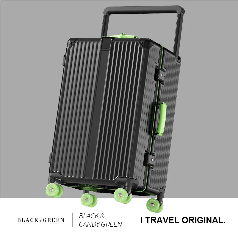 BunnyFly Suitcase Wide Handle Travel Suitcase Men 20 24  Carry-On Luggage Women PC Aluminum Frame Trolley Case