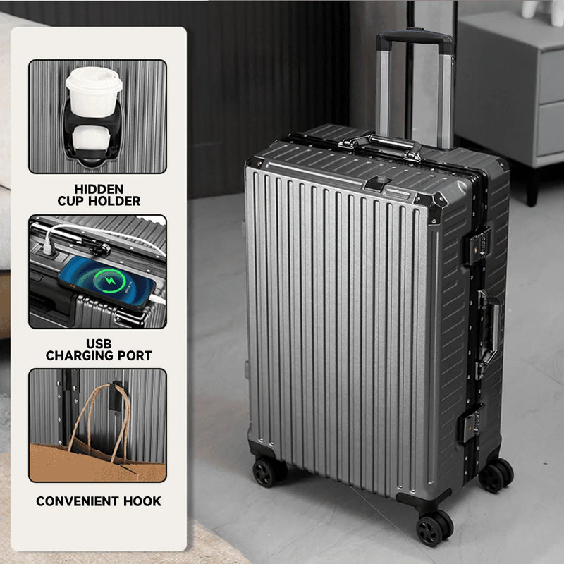 Trolley Luggage 20 24 26 28" Aluminum Frame Rolling Luggage Case USB Travel Suitcase on Wheels Combination Lock Carry on Luggage