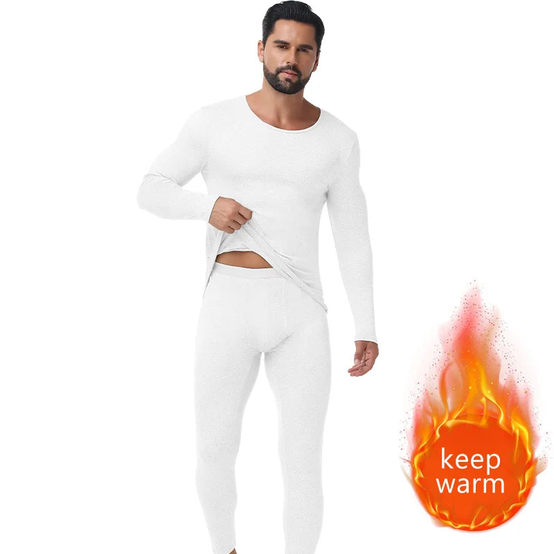Slimbelle Men's Long Johns Set Winter Thermo Underwear Set Compression Long Sleeve Top Soft Breathable Round Neck Underwear