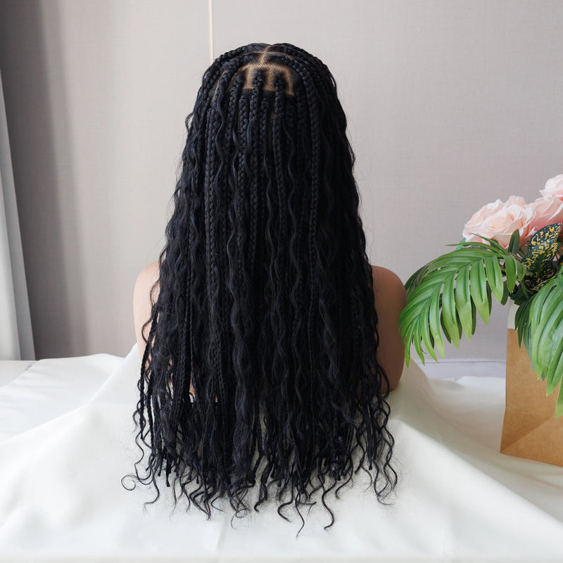 Knotless Boho Braided Wigs Twisted Braid Lace Wig 13x6 HD Front Lace Synethic Braided Wigs for Women