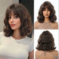 Short Silver Gray Curly Wavy Synthetic Wigs with Bangs for Women Grey Bob Cosplay Party Lolita Natural Hair Wig Heat Resistant
