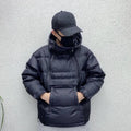Tactical Double Zip Jacket Hooded Parkas Men Winter Down Cotton Coat Black Pullover Glossy Padded Jackets Casual Warm Outerwear
