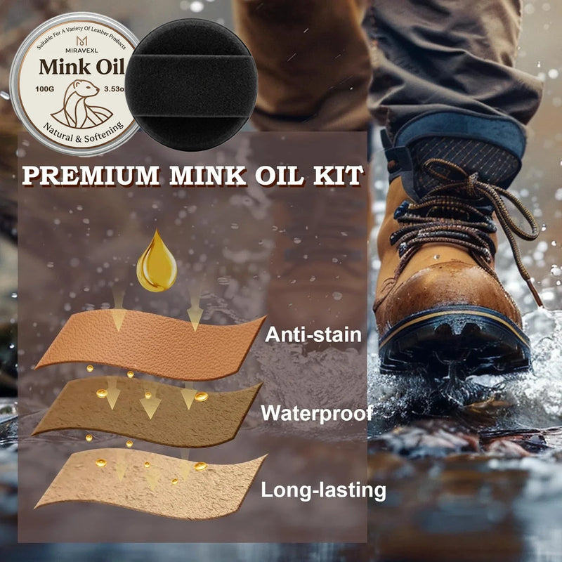 Mink Oil Leather Care Kit with Free Application Sponge - Softens, Protects & Extends Life of Your Favorite Leather Items