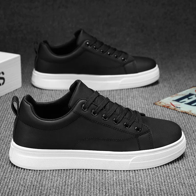 Men's Vulcanized Shoes Casual Low Top Flat Sneakers White Shoes Zapatillas Hombre Chaussure Homme Drop Shipping Leather Black
