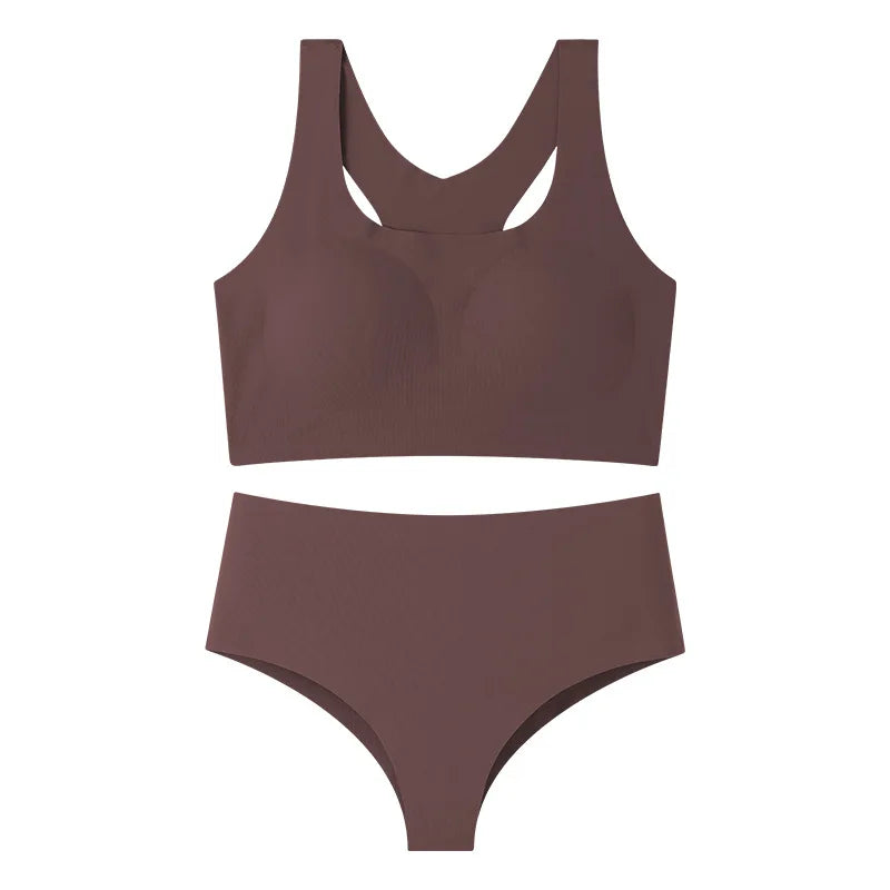 TERMEZY Soft Seamless Wireless Bra Set Minimalist Racerback Bralette Set Sport Yoga Breathable Panties Set Solid Color Intimates