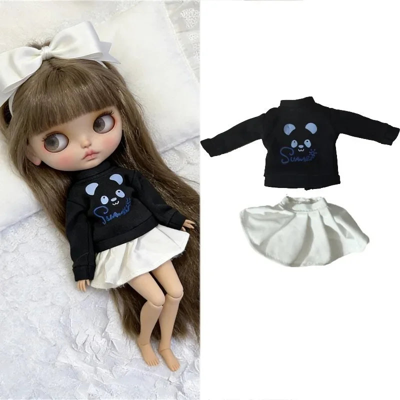 For Blythe Doll Outfit Clothing Princess Lace Maid Skirt Set Cute Plaid Pants Vintage Dress Clothes OB24 OB22 1/6 Accessories