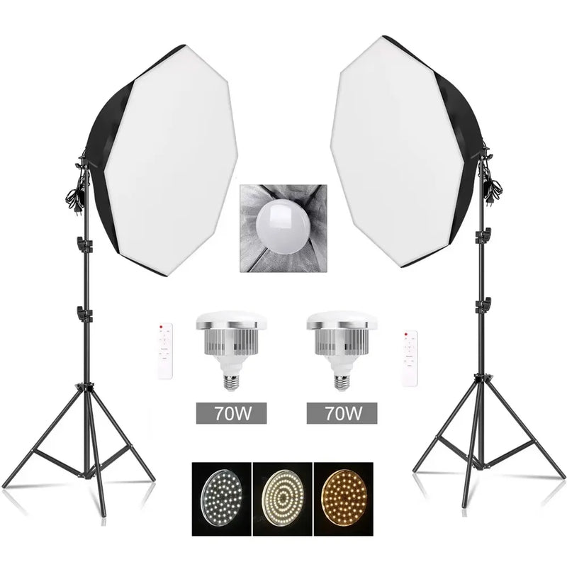 SH 2Pcs 50x70cm Photo Studio Kit With Softbox LED Bulbs Light Tripod for YouTube, Tiktok, Studio Portraits, Photography
