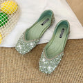 Glitter crystal pearl studs ballet shoes women square toe slip on loafers cozy shallow cut-out ballerina flats moccasins female