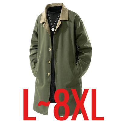 Plus Size 8XL Men Spring Trench Turn Down Collar Long | SAMAG