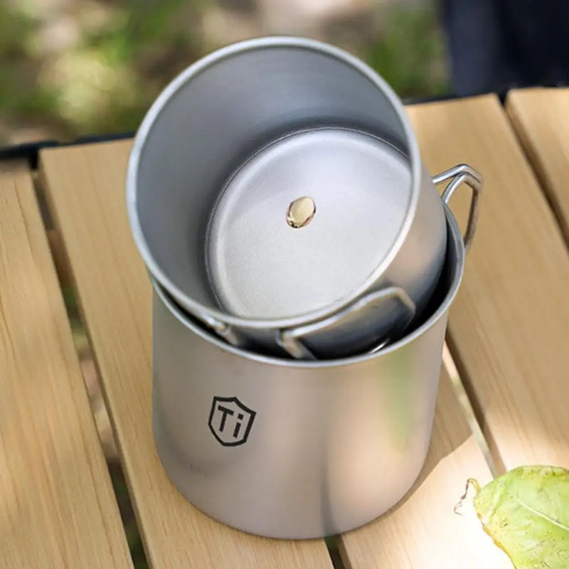 Ultralight Titanium Coating Cup Water Cup Mug Foldable Handle Outdoor Portable Camping Picnic Beaker Coffee Cup Kitchen