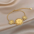 Vintage Gold Plated Stainless Steel Coins Wrist Bracelet for Women Men Classic Ethnic Cuff Bracelets Waterproof Jewelry