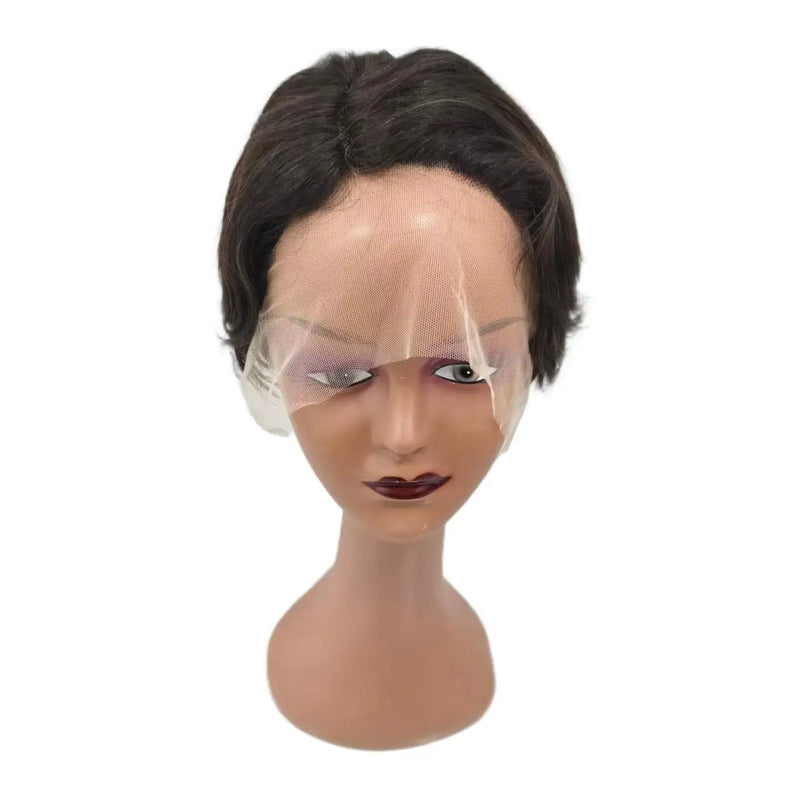 TIMOPOL 6 Inch Dark Brown Side Part Short Bob Human Hair Wig 13x1 Lace Front Pre Plucked Baby Hair Straight Pixie Glueless Lace Wigs For Daily & Party