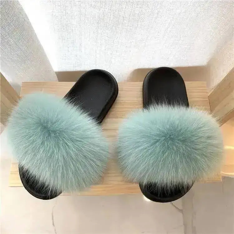 Women Real Raccoon Fur Slides Fluffy Luxury Furry Open Toe Slippers Indoor Outdoor Summer Sandals Non Slip Soft Comfy Sole Cozy